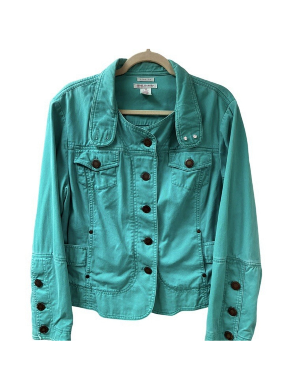 Y2K Turquoise Stretch Denim Jean Jacket Nine & Co. Weekend Nine West SZ 14 Retro